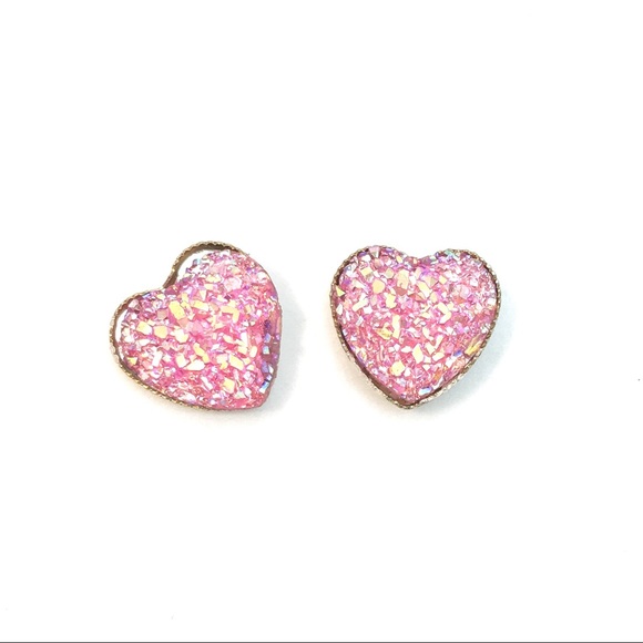 Cherryl's Other - Pink Glitter Druze Stud Earrings